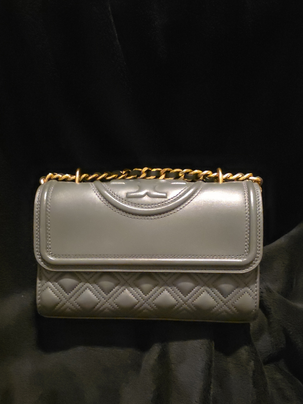 Tory Burch Gold-Chain Quilted Shoulder Bag in Gray